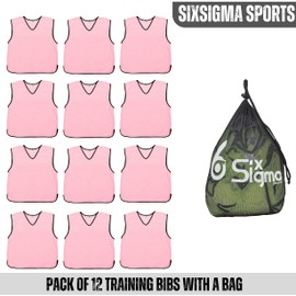 12 X Sports Training Bibs Mesh Football Bibs, Netball, Soccer, Rugby, cricket Sports Bibs Function Party Outdoor Senior Adult Youth Junior Pink (Junior (7-12 Years old)[Pack of 12 Bibs]