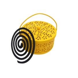 Whiidoom Retro Portable Iron Mosquito Coil Holder with Handle Round Fireproof Incense Holder (Yellow)