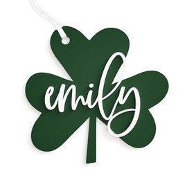The Cotton & Canvas Co. St. Patrick's Day Shamrock Acrylic Gift Tag, St. Patty's Day Basket, Gift Wrap, Lucky Charm, Forest Green