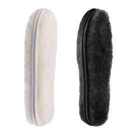 CCSOFTIME 2 Pairs of Real Lambskin Insoles for Men and Women Winter Warm Thick Shoe Insoles for Boots Winter Shoes, beige-black