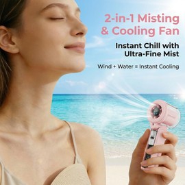 SYBOYEGE Mini Misting Handheld Fan, 3000mAh Rechargeable Portable Fan with 100-Speed Adjustment, Smart Timer, Personal Fans for Summer Beach Travel Concerts, Ideal Gifts for Women (Pink)