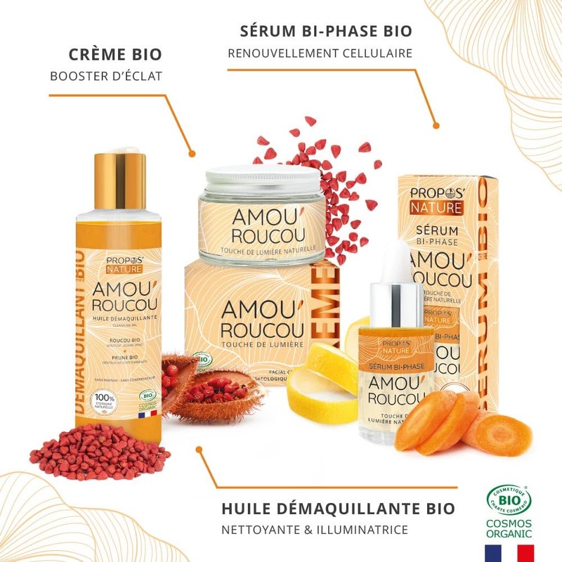 AMOU'ROUCOU Organic Make-Up Oil, Roucoal, Vitamin E, Plum Almond, Anti-Ageing