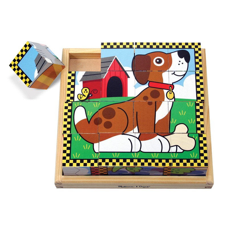 Melissa & Doug Pets Wooden Cube Puzzle With Storage Tray