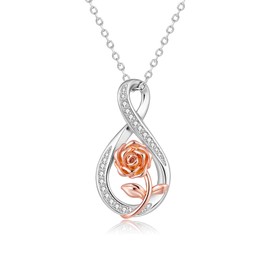 YV-cozx Infinity Rose Pendant Necklace，Rose Pendant Necklace，Infinity Necklace，Infinity Rose Flower Heart Necklace Jewelry for Women Mom Grandmather,Forever Love Gift