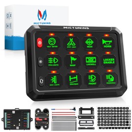 MICTUNING 12 Gang Switch Panel P1S-G12 Green 80Amp 960/1920W Toggle/Touch ON-Off Momentary Circuit Control Relay Box for Camper RV ATV SUV UTV Truck Car Marine, 2 Years Warranty