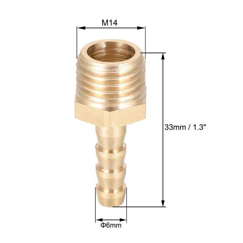 sourcing map Brass Metric Barb Connector Hose Nozzle 6mm x