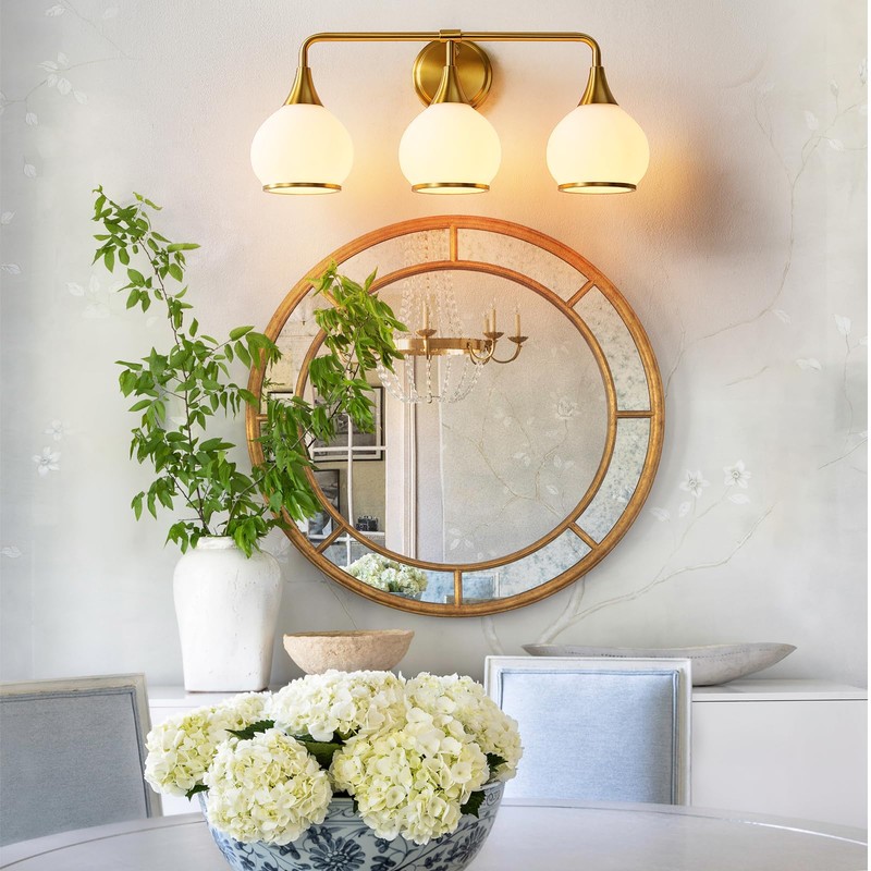 HAHZT Brushed Gold Bathroom Light Fixtures 3-Lights Vanity Lights with