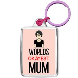 Pixly® Worlds Okayest Mum Keyring Key Fob Keychain Joke Keepsake Funny Mothers Day Gift for Her