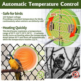 MUDUOBAN Bird Heater for Cage Thermostatical Bird Warmer Heater Pad with Mirror for Parakeets Parrot,4.7" Round,12V