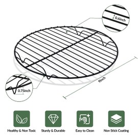 TeamFar Cooling Rack, 9inch Round Baking Wire Rack with Stainless Steel Core & Nonstick Coating, for Roasting Grilling Steaming, Non Toxic & Durable, Oven Safe & Anti-melt, Easy Clean – Set of 2