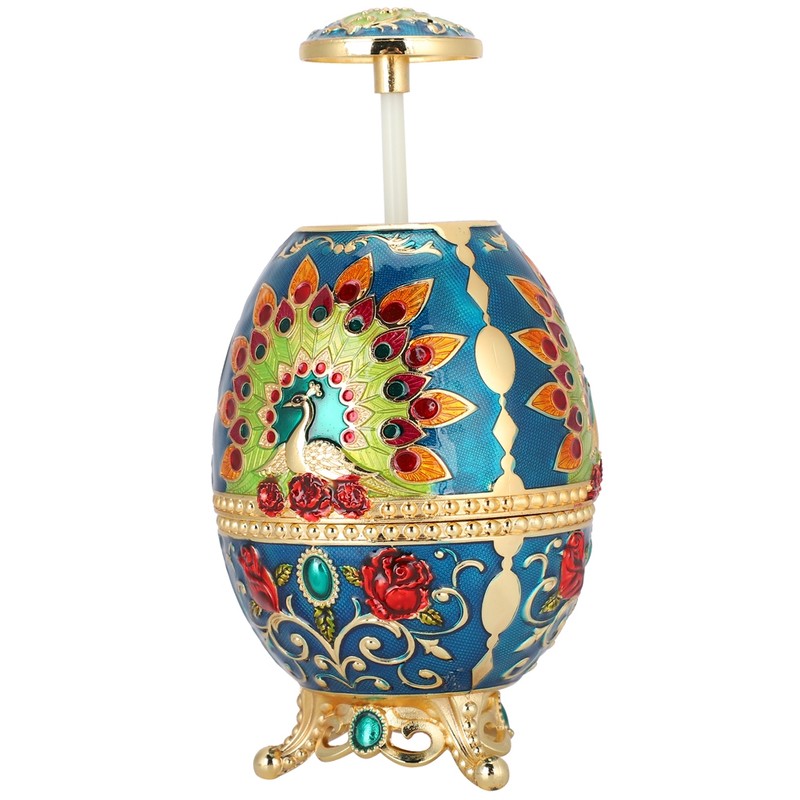 Toothpick Holder Retro Metal Peacock Egg Shape Portable Multifunctional Storage