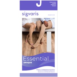 SIGVARIS Women’s Essential Opaque 860 Open Toe Thigh-Highs w/Grip Top & Waist Attachment 30-40mmHg