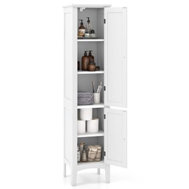 IFANNY Tall Bathroom Storage Cabinet, Freestanding Narrow Linen Tower Cabinet with Bottom Adjustable Shelves & 2 Doors, Modern Slim Floor Cupboard Cabinets for Small Spaces, Living Room, Home Office