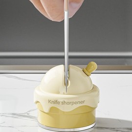 Ice Cream Shaped Suction Cup Knife Sharpener - Professional Grit Sharpening Stone for Kitchen Knives & Scissors, Non-Slip Base (Yellow)