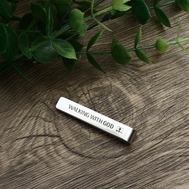 Walking With God Religious Christian Gifts for Men Faith Based Stainless Steel Tie Clips Bar Pin Best Pastor Gift Spiritual Gifts Christmas Birthday Presents Valentines Day Gift for Friends Coworkers