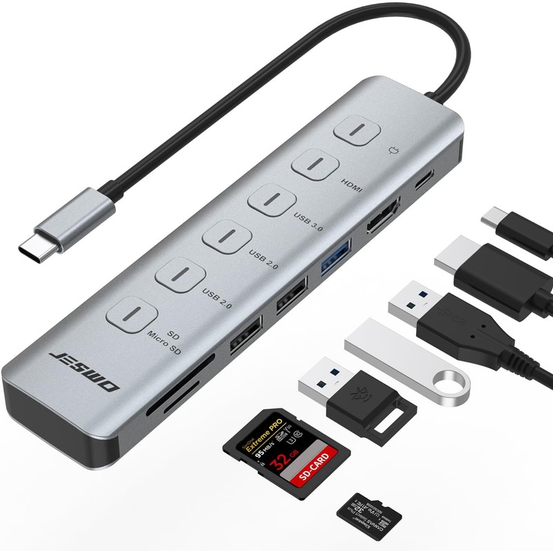 JESWO 7 en 1 HUB USB C para MacBook ProAirNeo,