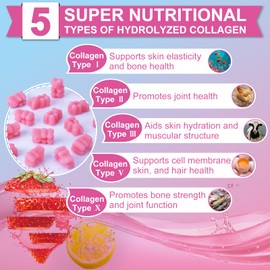 Nature's live Multi Collagen Peptides Gummies, Type I, II, III, V, X - Hydrolyzed Collagen Peptides with Biotin, Hyaluronic Acid, Supports Healthy Skin, Strong Nails & Thick Hair, 60 Count, 2 Pack