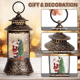 Christmas Lantern Musical Snow Globe - Swirling Glitter Water Lantern for Christmas Decoration, Thanksgiving Lighted Lantern (Retro Round Shaped)