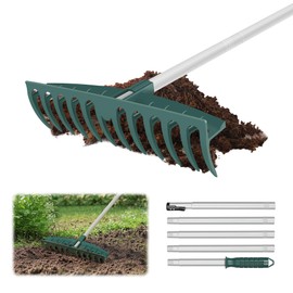 ORIENTOOLS Rake Heavy Duty, Garden Rake Heavy Duty, Yard Rake for Lawns, Rock Rake for Gardening, Bow Rake with 12 Steel Tines, 62 Inches Adjustable Long Handle for Soil Loosening, Yard Work