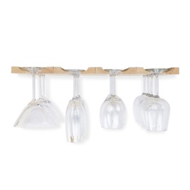 Rustic State Vigo Under Cabinet 11 Inch Wooden Hanging Wine Glass Holder by ArtifactDesign Adjustable 4-Sectional Stemware Storage Rack Natural