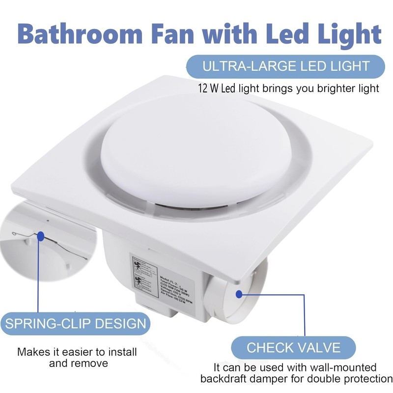 MEOZRI Bathroom Exhaust Fan with LED Light Ceiling Mount Ventilation