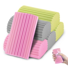 6Pcs Damp Duster Sponge Magic Sponge Eraser Reusable Household Cleaning Sponge Tool Dust Brush Tools for Cleaning Dishes Blinds Glass Baseboards Vents Glass Railings Mirrors(3 Color)