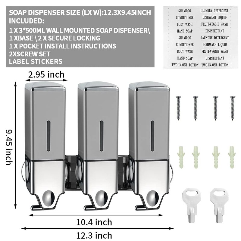 prosfalt 3 x 500ml per Cup Wall Mounted Manual Soap
