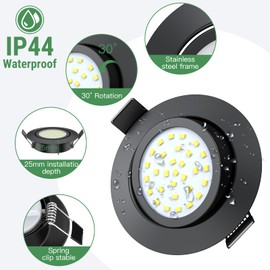 fosfor LED Recessed Spotlight, 230 V, Dimmable, 25 mm Installation Depth, 600 lm, IP44 Splashproof, 5 W Replaces 50 W Halogen Spotlights, Set of 6, for Kitchen, Bathroom, Living Room (Warm White 2700