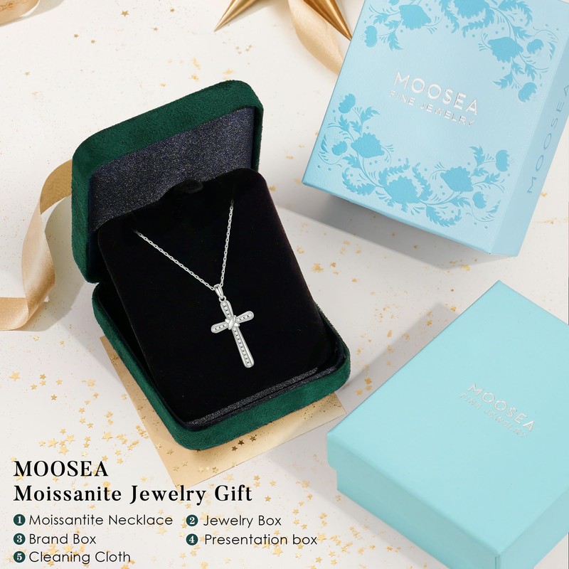 MOOSEA Cross Necklaces for Women, Moissanite Necklace, Christian Gifts for