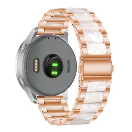 ahayo 18mm Women Watch Strap for Garmin Vivoactive 4S/Venu 3S/Vivomove 3S, Alloy with Sparkling Resin Wristband for Forerunner 265s/255s (Rose Gold-White)