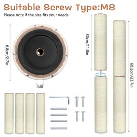 Cat Scratching Post Replacement 4 Pcs 12in Cat Tree & Tower Scratch Pole Refill Parts with M8 Screws Sisal Rope Cat Furniture Protector for Indoor Kittens Tree Tower