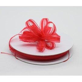 3/8" Red Organza Thin Pull Bow String Ribbon (25 Yard) Gift Wrapping Favor Decorating