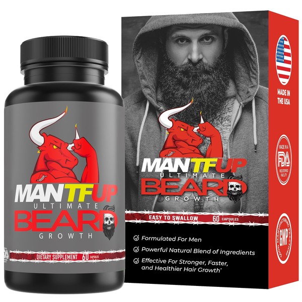 Dynamism Labs MANTFUP Ultimate Beard Growth | Grow All Facial Hair Types Stronger, Faster & Healthier with Biotin & Collagen | Nourish and Hydrate Skin | Made in USA (1 Month Supply, 60 Capsules)