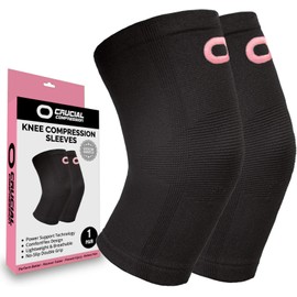 Crucial Compression Knee Sleeve (1 Pair) - Best Knee Braces for Knee Pain for Men & Women - Non-Slip Knee Support for Running, Weightlifting, Basketball, Gym, Workout, Sports