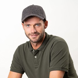 Stetson Plano Wool Cap Men's - Baseball Cap with Leather Peak Underside - Men's Cap Herringbone Design - Cap with Cotton Lining - Baseball Cap Autumn/Winter - Winter Cap, black-blue