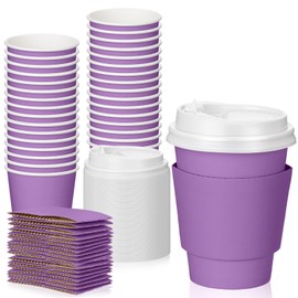 Patelai 48 Pcs 12 oz Disposable Coffee Cups with Lids and Sleeves Bulk, Insulated Hot Chocolate Paper Cup for Hot and Cold Beverage Water Juice Cocoa Tea Party Restaurants Travel Supplies (Purple)