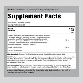 Piping Rock Piping Rock Probiotic and Prebiotic for Women and Men | 50 Billion CFU | 100 Capsules | Ultimate 14 Strain Supplement | Vegetarian, Non-GMO, Gluten Free