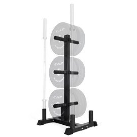 CAP Barbell Olympic Bumper Plate Tree Rack with 6 Weight Plate Posts and 4 Barbell Storage Holders – Heavy-Duty Steel Gym Organizer for Olympic Plates and Bars - Blue