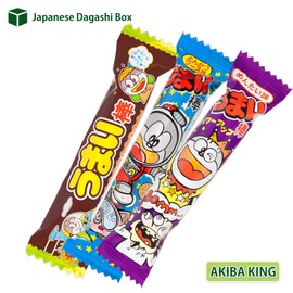 Trial Japanese Dagashi 20pcs Box 20pcs Umaibo Snack Gummy potato Chip Kitty chocolate w/ AKIBA KING Sticker