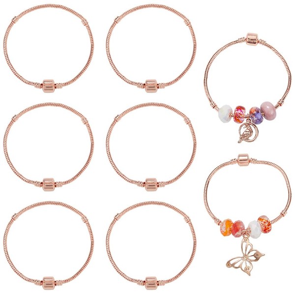SUNNYCLUE 1 Box 6Pcs Rose Gold Snake Bracelet Chains Metal