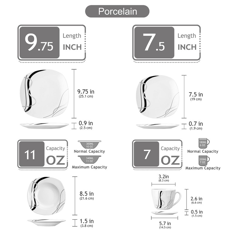 VEWEET, Series Fiona, 30-Piece Dinnerware Sets for 6, White Dishes