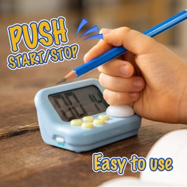 2-in-ONE Digital Timer for Kids (Count-Down) / Stopwatch (Count-Up) with Blue LED Light & Beeps Notification Large Easy-Push Button Mute & Lock Functions White