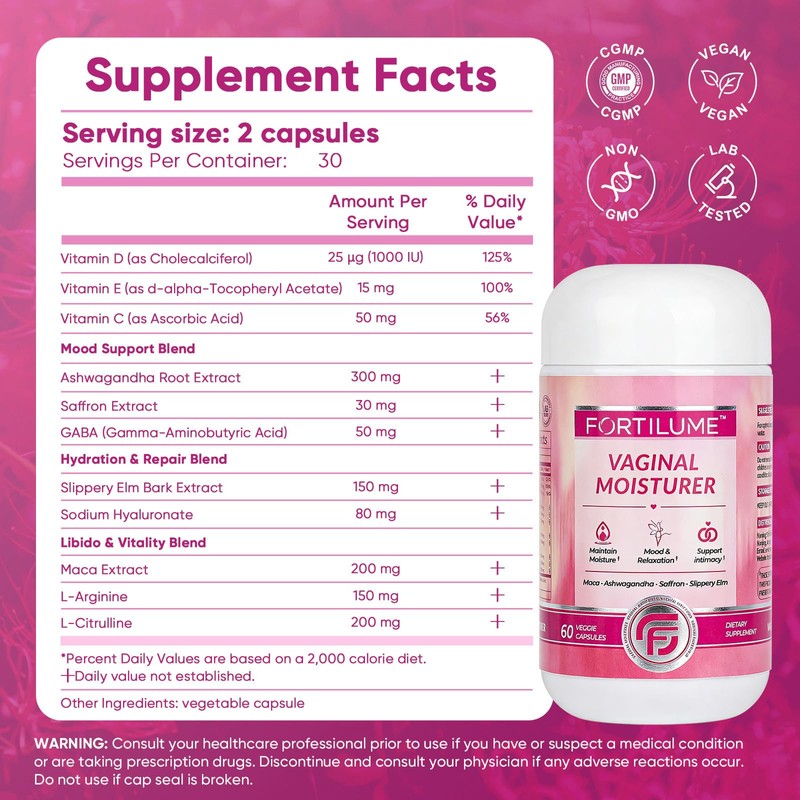 FORTILUME Vaginal Moisture & Mood Supplement for Women, 60 Capsules