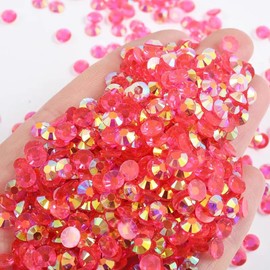 Niziky 5000PCS 4mm Resin Flatback Jelly Resin Rhinestones, Flatback Rhinestones Crystal for Crafts, Dark Pink AB Color Flatback Jelly Resin Rhinestones for Shoes, Mugs, Bottles, Cups, Crafts