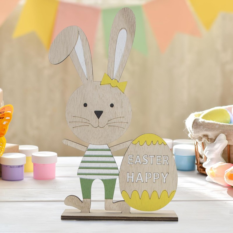 CHEERYMAGIC Easter Table Decorations, Easter Wooden Table Sign, Rabbit Bunny