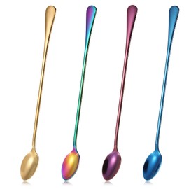 9.5-Inch Long Handle Spoon, 4 PCS Colorful Plated Latte Spoon Stainless Steel Stirring Spoons Ice Tea Spoons for Stirring Ice Cream Coffee Cocktail