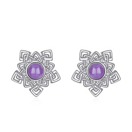 TIGER RIDER Snowflake Earrings Studs 925 Sterling Silver Sparkling Round Amethyst Stud Earrings Celtic Knot Jewelry Winter Earrings Christmas Gift for Women