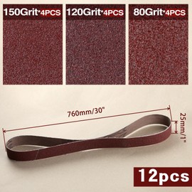 SPEEDWOX 1 x 30 Inch Sanding Belts Aluminum Oxide Sanding Belt 12 Pcs(4 Each of 80 120 150 Grits) Aluminum Oxide for Sander Premium Sharpening Sander Belts for Furniture Wood Sharpening Polishing