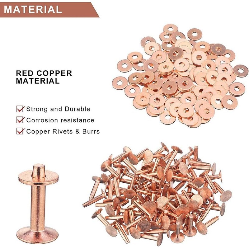 Copper Rivets and Burrs Set, 40 Sets Copper Rivets Leather