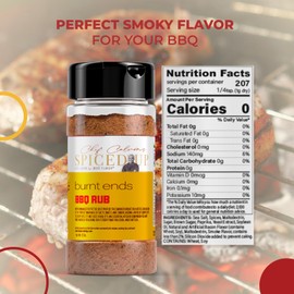 Spiced Up by Chef Calvin Burnt Ends BBQ Rub 7.3oz/207g - Dry BBQ Rub for Steak Chicken, Pork and Seafood Seasoning - Make Salty, Sweet and Smoky BBQs with this Flavorful Rub